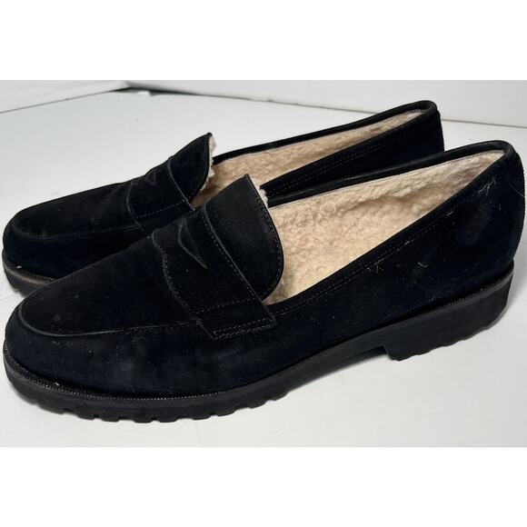 Unutzer Shearling Lined Black Suede Loafers Size 39 US Size 8.5 - Picture 1 of 5